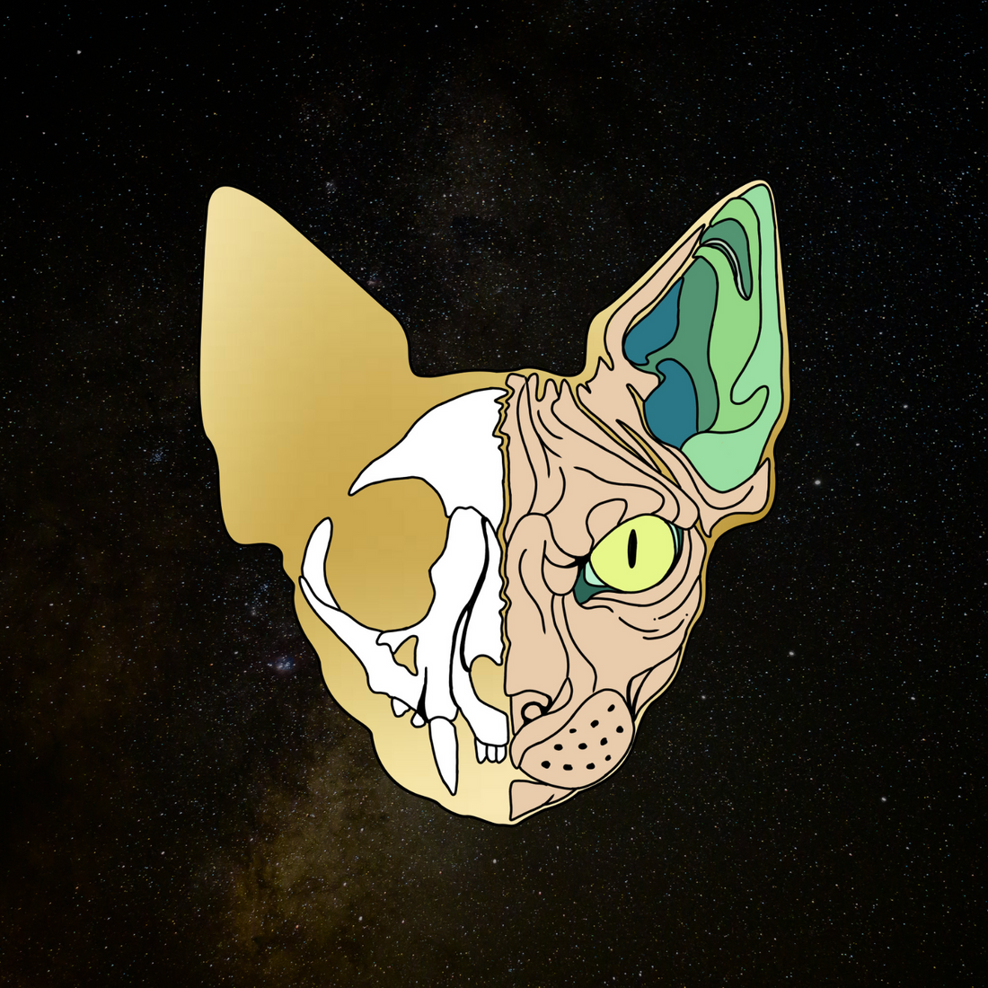 Feline Cat Death and Life Enamel Pin